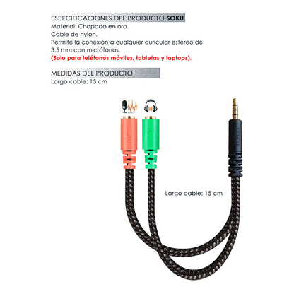 Cable Adaptador Auxilar 3.5 Microfono Audifono Concentrador