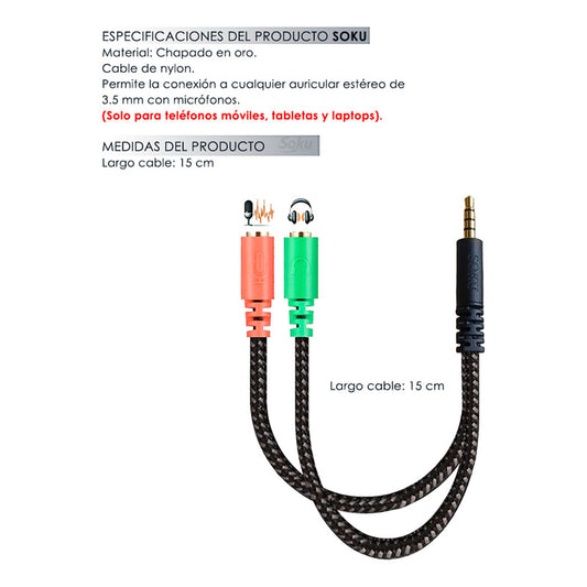 Cable Adaptador Auxilar 3.5 Microfono Audifono Concentrador
