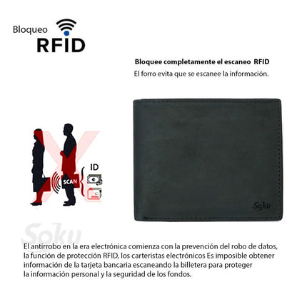 Cartera Billetera Antirrobo Microfibra Piel Premium Genuina