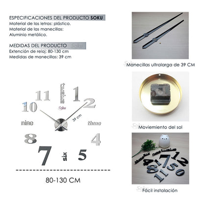 Soku Reloj De Pared 3d Sala Oficina Gigante Durable