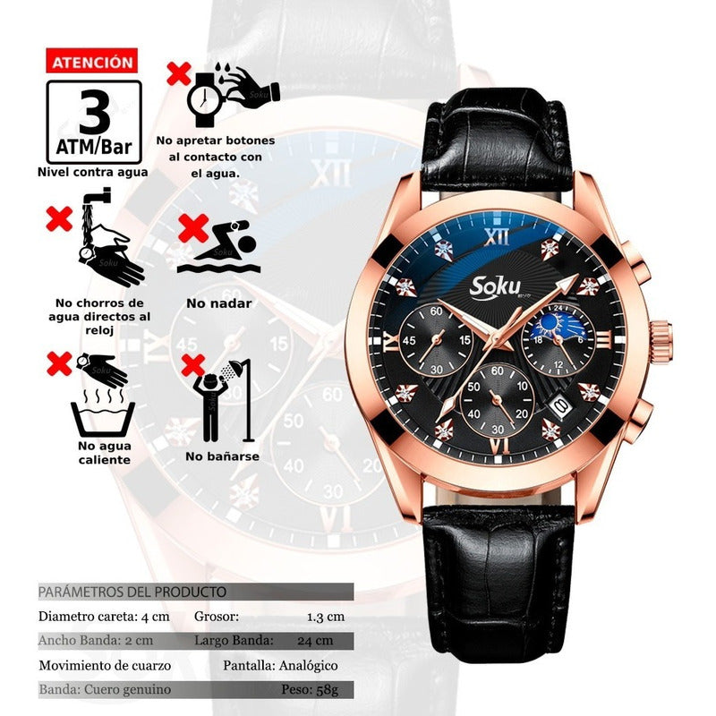 Reloj Cuero Cronometro Real Fechador Original Impermeable