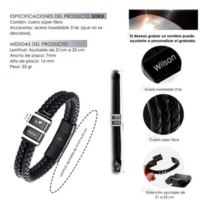 Soku Pulsera Personalizada Piel Acero Inoxidable Titanio