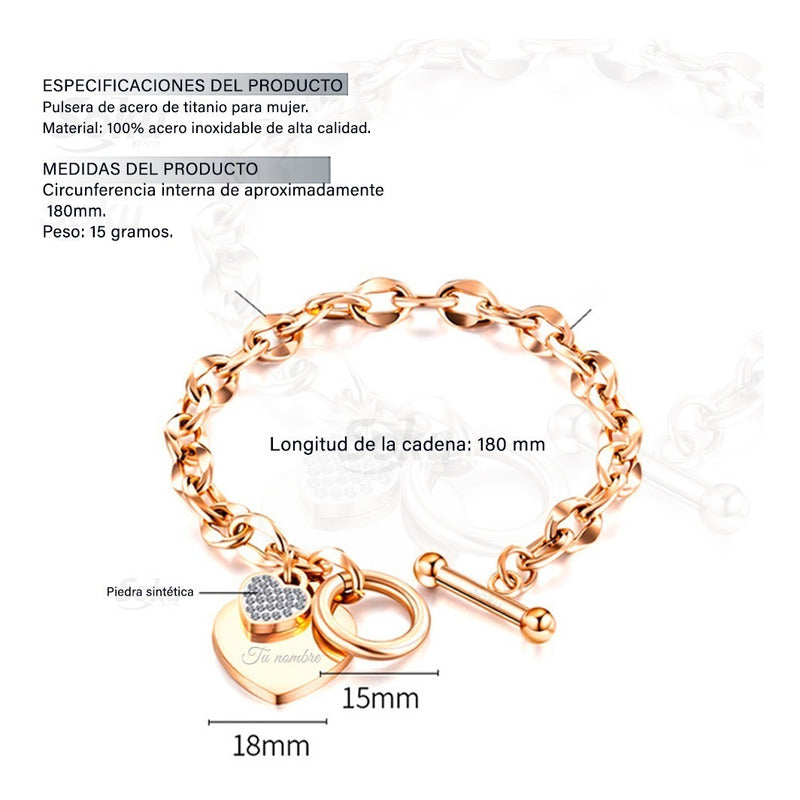 Pulsera Personalizada Grabado Corazon Acero Titanio Forever