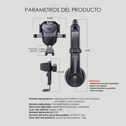 Soporte Brazo Firme Universal Porta Celular Auto 2 En 1