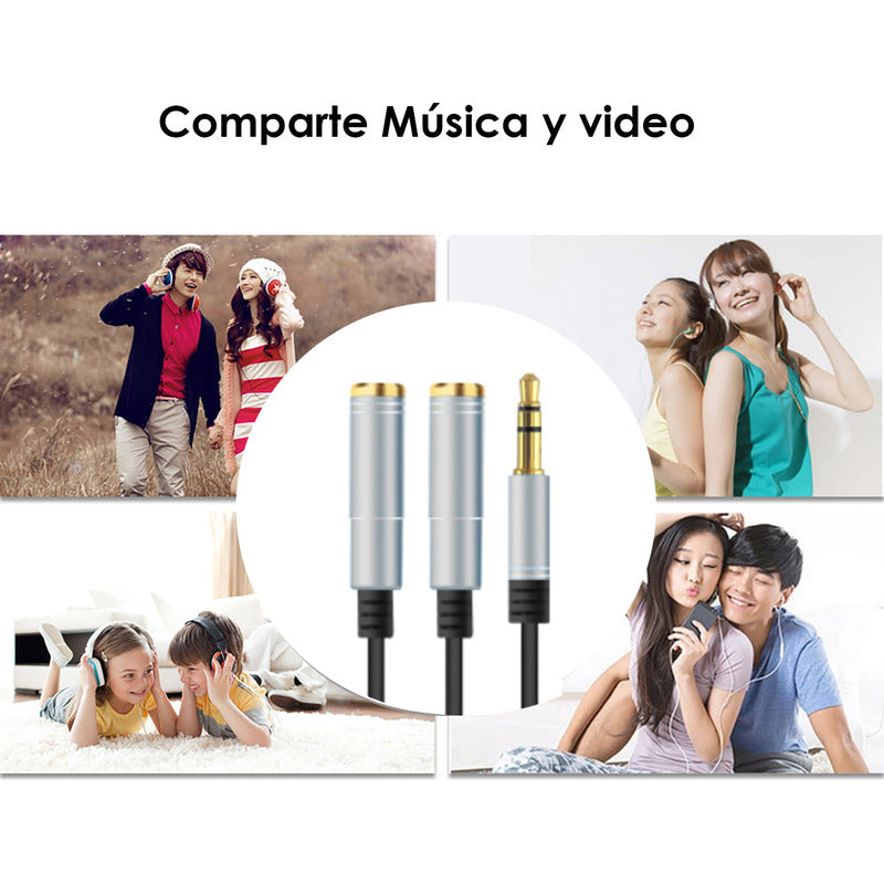 Cable Divisor Audio 3.5mm 3 Polos Macho A 2 Hembra Parejas