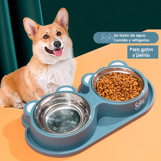 Tazon Doble Plato Para Perro Antiderrapante Acero Inoxidable