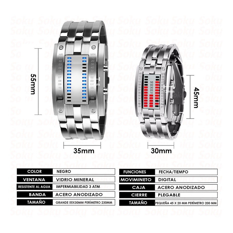 2 Relojes Pareja Duo Led Binario Acero Inoxidable Cotra Agua