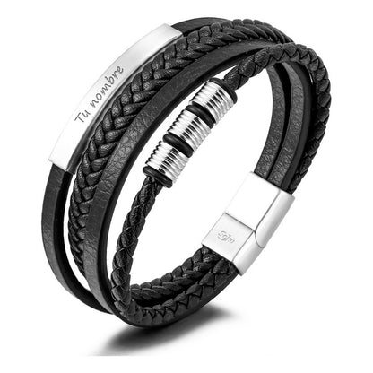 Soku Pulsera Piel Personalizada Acero Inoxidable Titanio