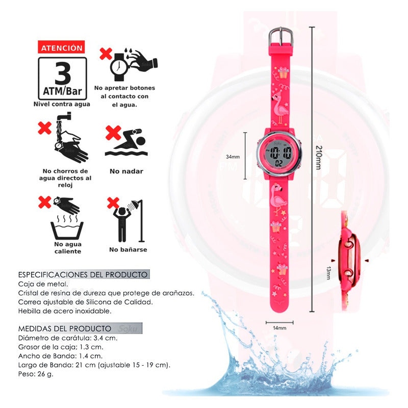 Reloj Infantil Caricaturas 3d Niña Kawaii Contra Agua Led