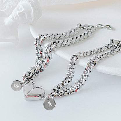 2 Pulseras Pareja Personalizada Iman Corazón Acero Titanio