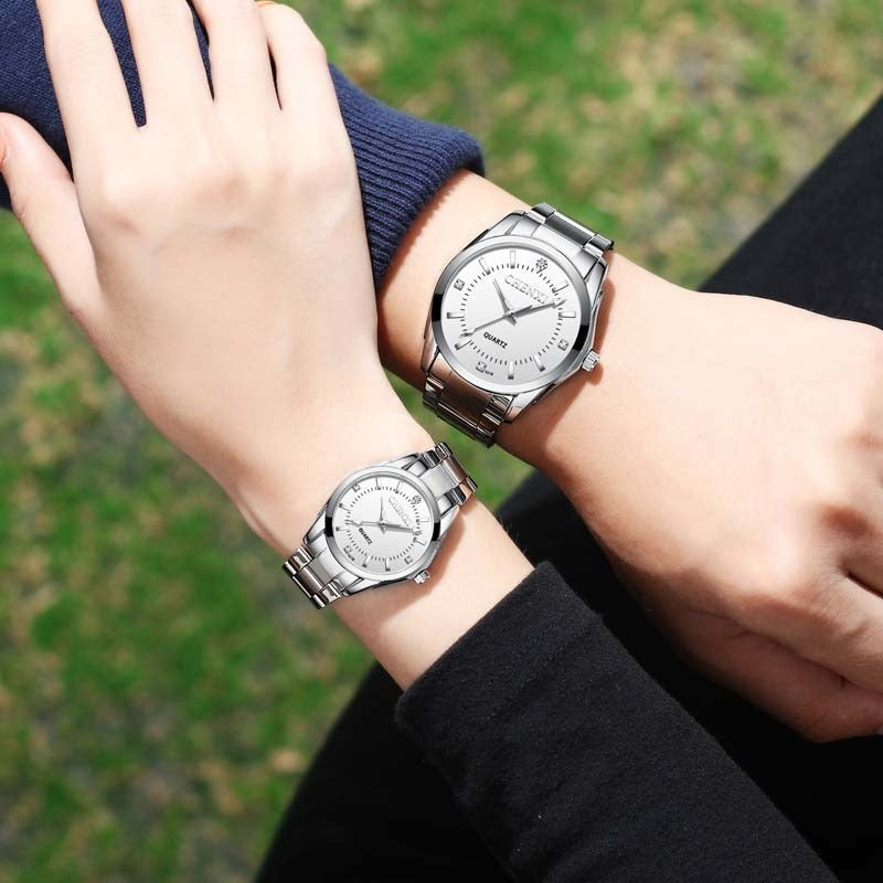 Duo Reloj Pareja Acero Inoxidable Contra Agua Estuche Cx