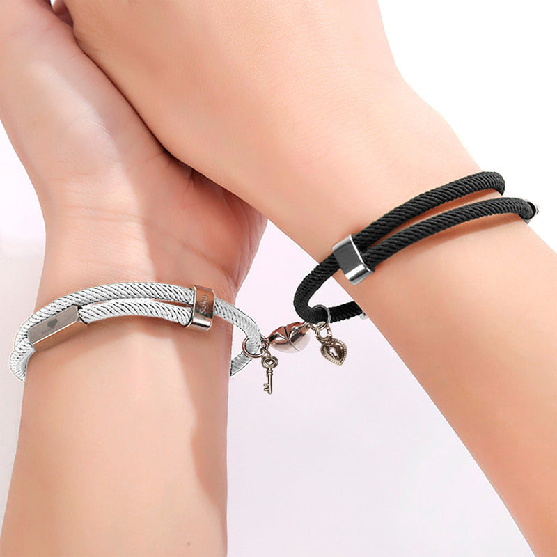 Kit 2 Brazaletes Magnéticos Pulsera  Llave Y Candado Parejas