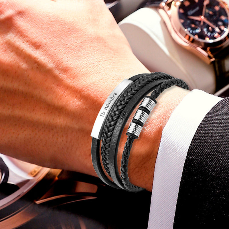 Soku Pulsera Piel Personalizada Acero Inoxidable Titanio