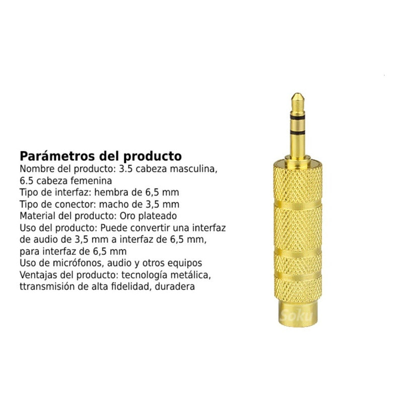 2 Adaptador Audio Estéreo Trs Jack 6.35 Macho A 3.5mm Hembra