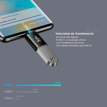 Soku Adaptador Otg Tipo C A Usb 3.1 Velocidad Real 10 Gbps