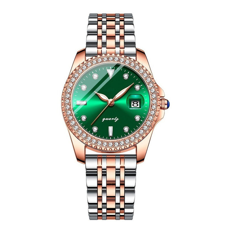 Reloj Acero Inoxidable Brillantes Esfera Fechador Cx