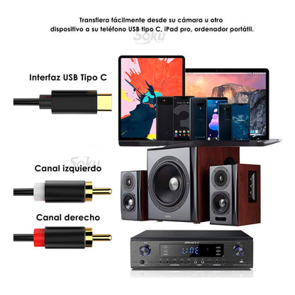 Cable Usb C A 2 Rca Hifi Sonido Premium 24k Soku