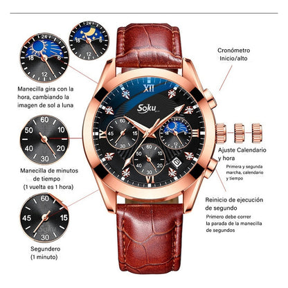 Reloj Cuero Cronometro Real Fechador Original Impermeable