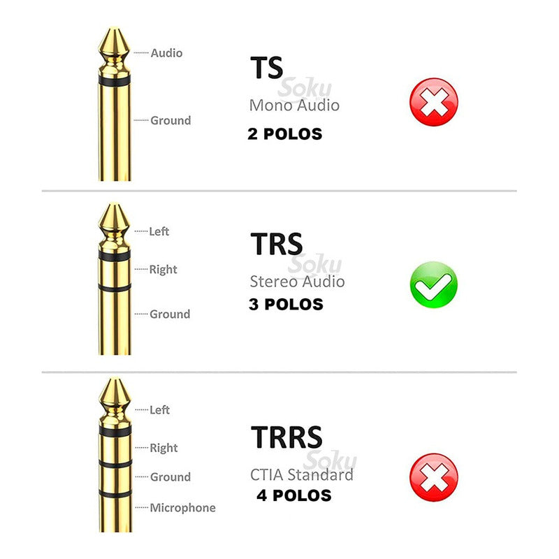 2 Adaptador Audio Estéreo Trs Jack 6.35 Macho A 3.5mm Hembra