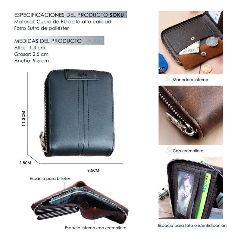 Cartera Billetera Cierre Monedero Hombre Antirrobo Rfid