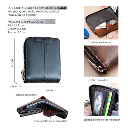 Cartera Billetera Cierre Monedero Hombre Antirrobo Rfid