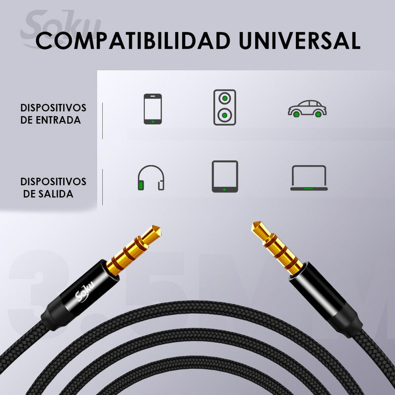Cable Auxiliar Estereo 2 Jack 3.5mm Machos 4 Polos 1.5m