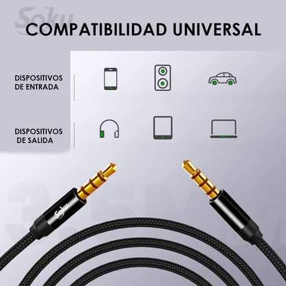 Cable Auxiliar Estereo 2 Jack 3.5mm Machos 4 Polos 1.5m