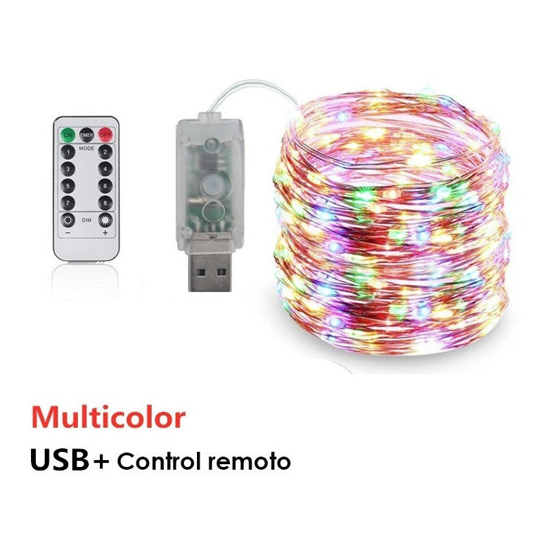 Tira Luces Decorativas Multicolor Usb 100 Led 10m Control
