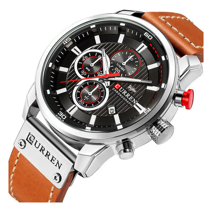 Reloj Cronometro Piel Real Acero Mov Japones Contra Agua Cu