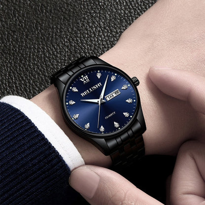 Reloj Acero Inoxidable Brillantes Fechador Contra Agua Bs