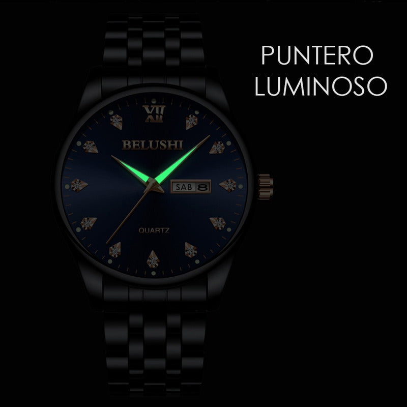 Reloj Acero Inoxidable Brillantes Fechador Contra Agua Bs