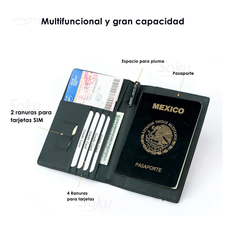 Cartera Billetera Viaje Pasaporte Piel Genuina Antirobo Rfid