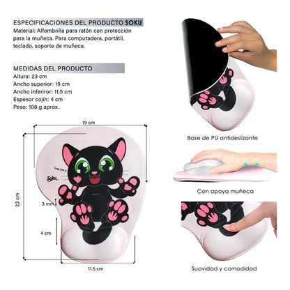Soku Tapete Para Raton Gel Ergonomico Love Perro Gato Kawaii