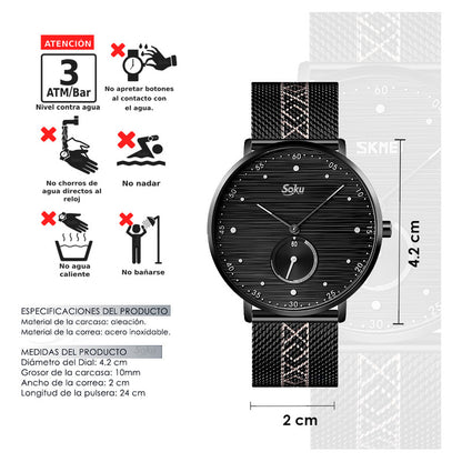 Reloj Acero Malla Inoxidable Cronometro Real Contra Agua Sk