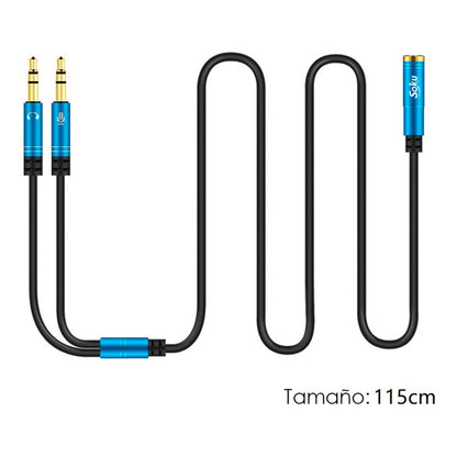 Cable Divisor Adaptador Jack 3.5mm 2 Machos A 1 Hembra Largo