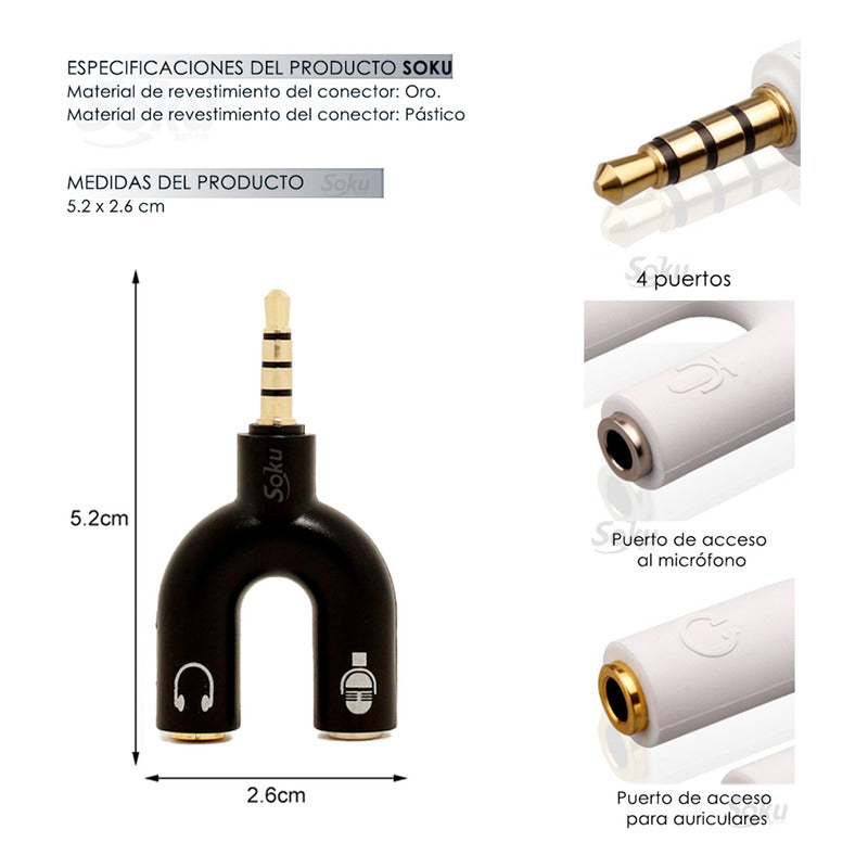 Mini Adaptador Divisor De Audio Microfono Audifono Calidad