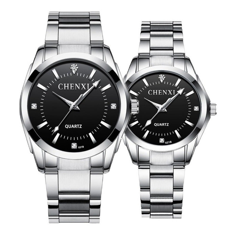 Duo Reloj Pareja Acero Inoxidable Contra Agua Estuche Cx