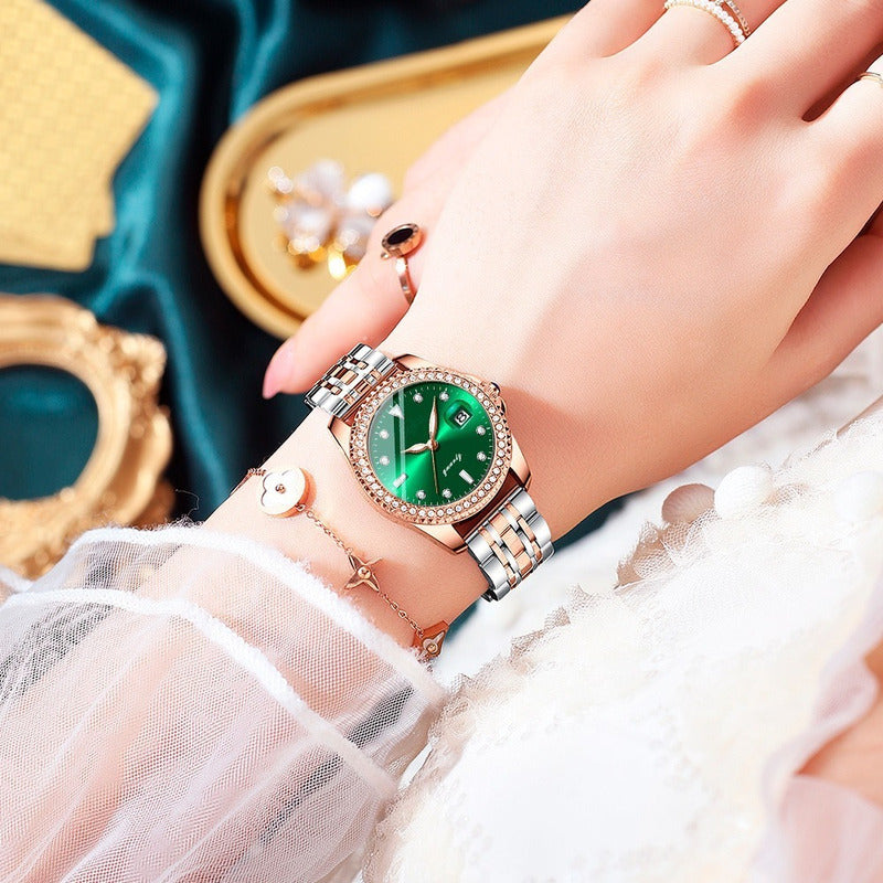 Reloj Acero Inoxidable Brillantes Esfera Fechador Cx