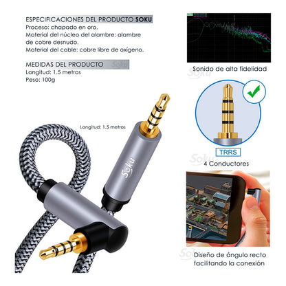 Cable Auxiliar Estéreo 3.5 Mm Trrs 4 Polos 1.5 M Micrófono