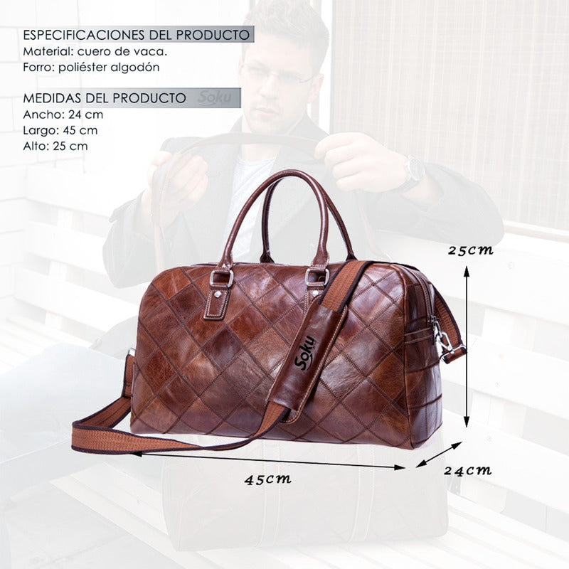 Exquisito Maletin Bolso Viaje Gym Piel Original Premium Soku