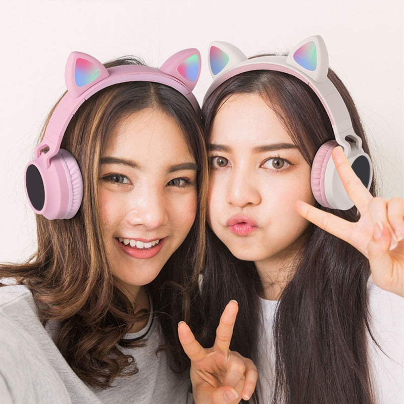 Audifonos Gamer Inhalambricos Led Auriculares Gato Micro Sd