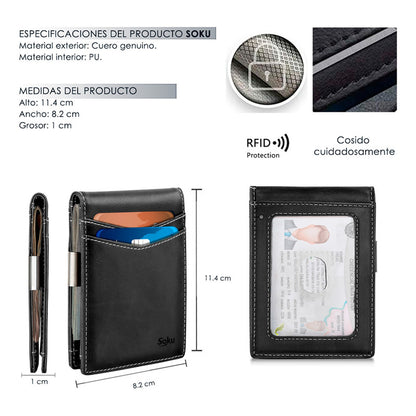 Cartera Ejecutiva Clip Piel Vaquero Premium Soku Original
