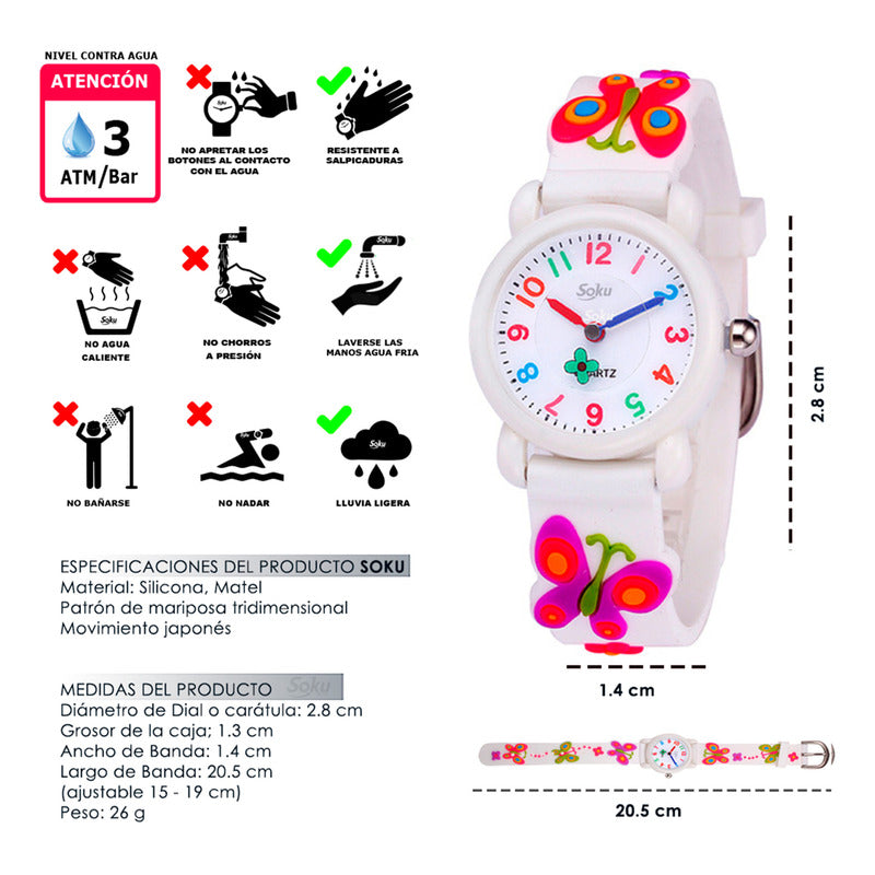 Reloj Niña Mariposa 3d Kawaii Impermeable Calidad