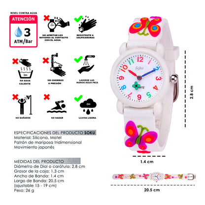 Reloj Niña Mariposa 3d Kawaii Impermeable Calidad