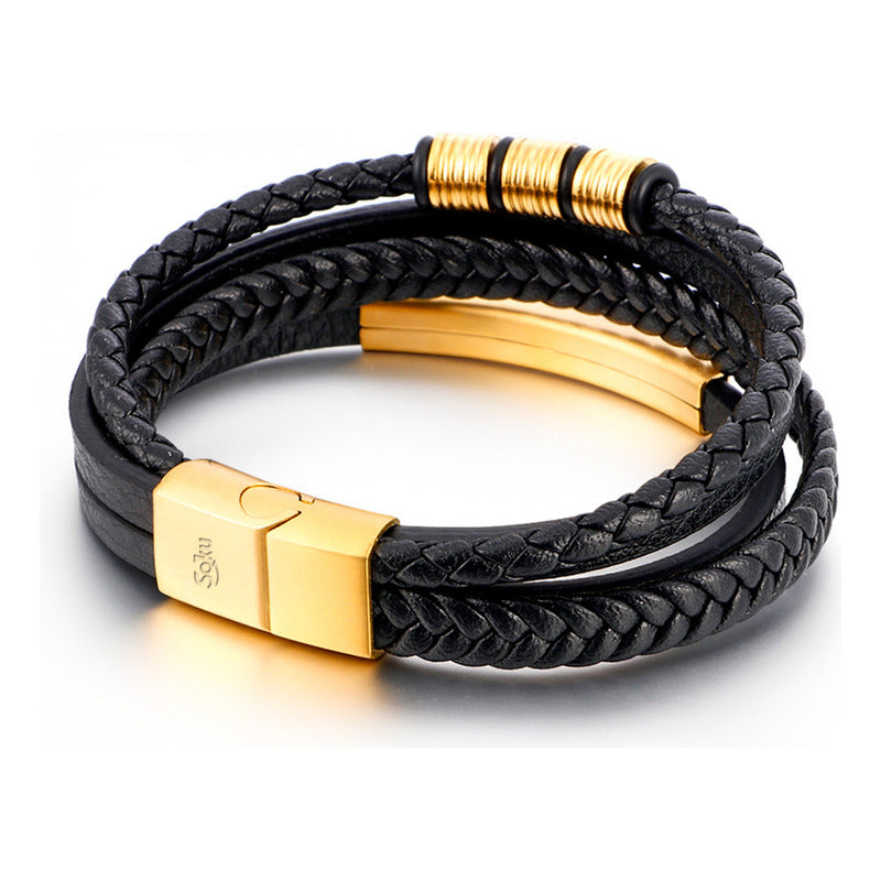 Soku Pulsera Piel Personalizada Acero Inoxidable Titanio