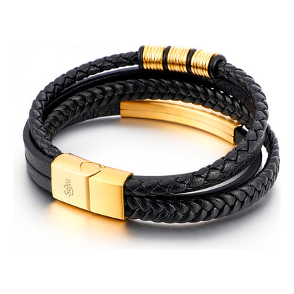 Soku Pulsera Piel Personalizada Acero Inoxidable Titanio