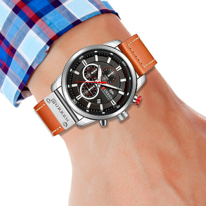 Reloj Cronometro Piel Real Acero Mov Japones Contra Agua Cu