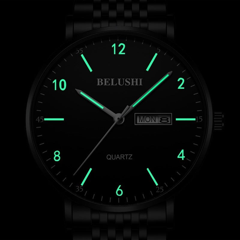 Reloj Hombre Inoxidable Fluorecente Resistente Agua 3 Bar Bs