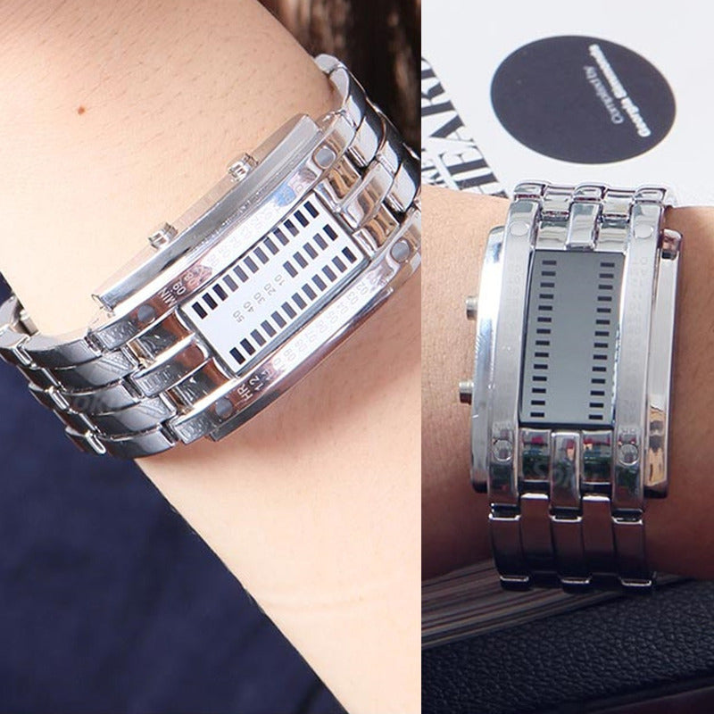 2 Relojes Pareja Duo Led Binario Acero Inoxidable Cotra Agua