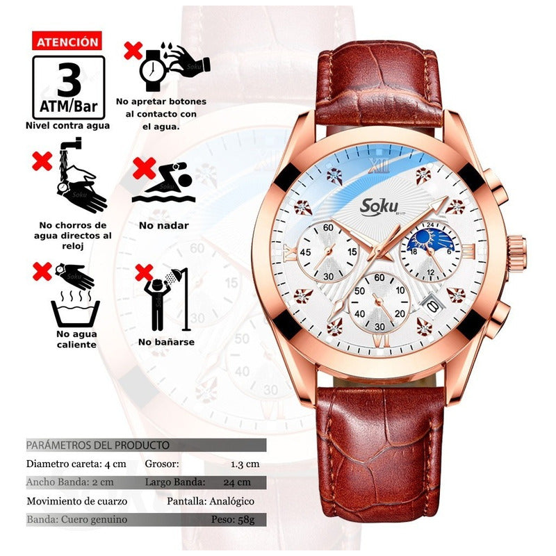 Reloj Cuero Cronometro Real Fechador Original Impermeable